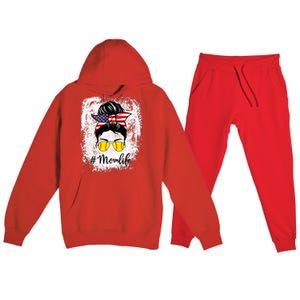 Bleached Softball Fastpitch Mom Life Messy Bun Premium Hooded Sweatsuit Set