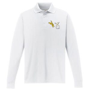 Banana Striptease Funny Banana Pocket Cool Performance Long Sleeve Polo