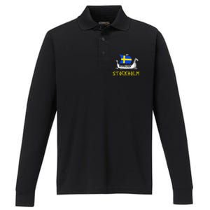 Boat Swedish Flag Sweden Viking Ship Stockholm Performance Long Sleeve Polo