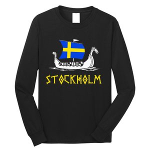 Boat Swedish Flag Sweden Viking Ship Stockholm Long Sleeve Shirt