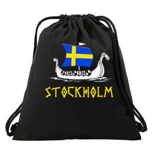 Boat Swedish Flag Sweden Viking Ship Stockholm Drawstring Bag