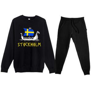 Boat Swedish Flag Sweden Viking Ship Stockholm Premium Crewneck Sweatsuit Set