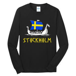 Boat Swedish Flag Sweden Viking Ship Stockholm Tall Long Sleeve T-Shirt