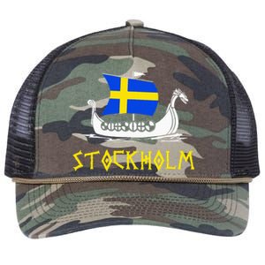 Boat Swedish Flag Sweden Viking Ship Stockholm Retro Rope Trucker Hat Cap