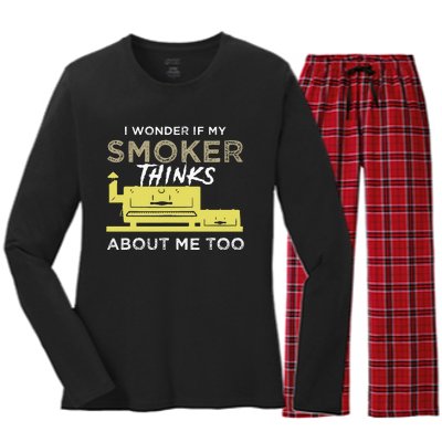 BBQ Smoker Funny Smoking Meat Grilling BBQing Women's Long Sleeve Flannel Pajama Set 