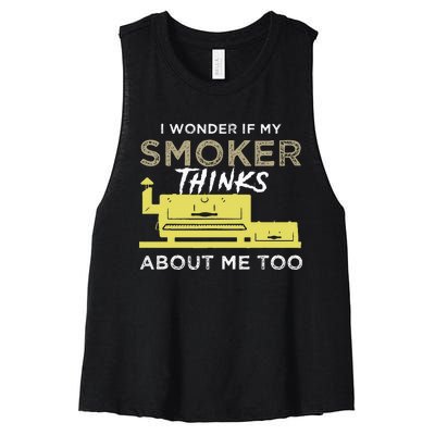 BBQ Smoker Funny Smoking Meat Grilling BBQing Women's Racerback Cropped Tank