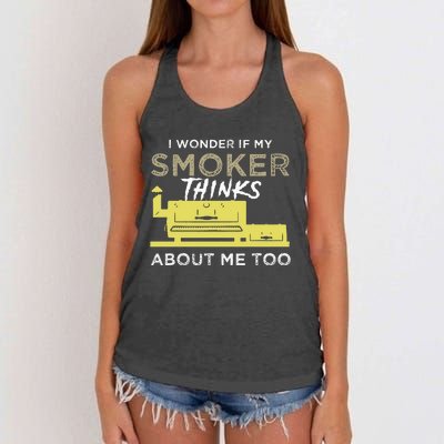 BBQ Smoker Funny Smoking Meat Grilling BBQing Women's Knotted Racerback Tank