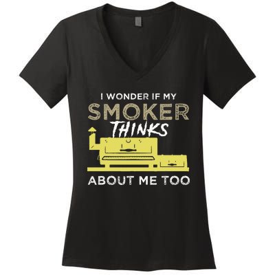 BBQ Smoker Funny Smoking Meat Grilling BBQing Women's V-Neck T-Shirt