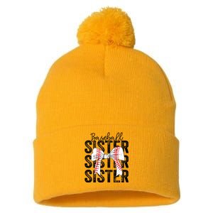 Baseball Sister Funny Baseball Life Softball Life Girl Women Pom Pom 12in Knit Beanie