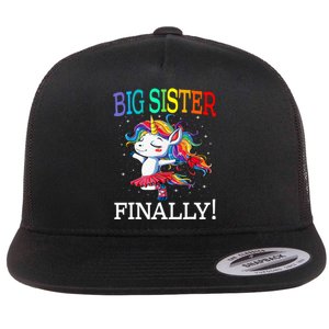 Big Sister Finally Unicorn New Born Gift For Girl Flat Bill Trucker Hat