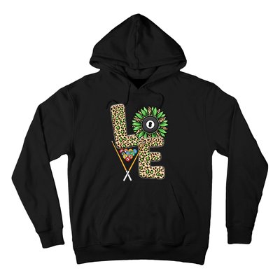 Billiards Shirts Funny, Love Billiards Snooker Pool Leopard Sunflower Sports Hoodie