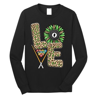 Billiards Shirts Funny, Love Billiards Snooker Pool Leopard Sunflower Sports Long Sleeve Shirt