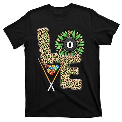 Billiards Shirts Funny, Love Billiards Snooker Pool Leopard Sunflower Sports T-Shirt