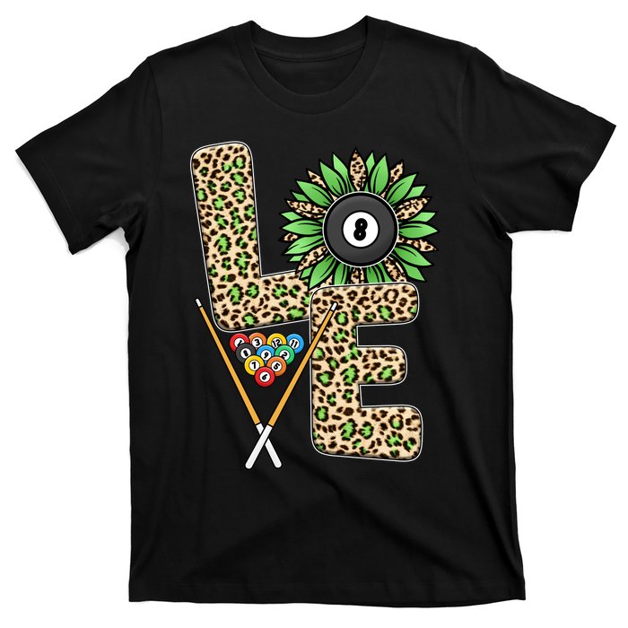 Billiards Shirts Funny, Love Billiards Snooker Pool Leopard Sunflower Sports T-Shirt