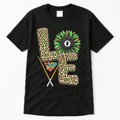 Billiards Shirts Funny, Love Billiards Snooker Pool Leopard Sunflower Sports Tall T-Shirt