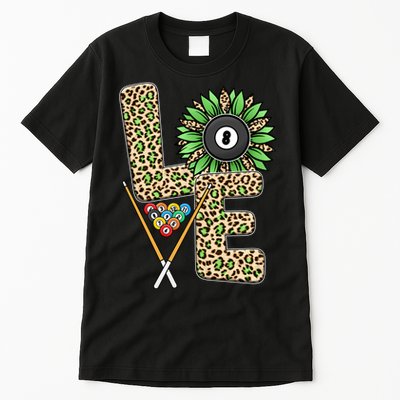 Billiards Shirts Funny, Love Billiards Snooker Pool Leopard Sunflower Sports Tall T-Shirt