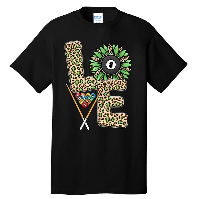 Billiards Shirts Funny, Love Billiards Snooker Pool Leopard Sunflower Sports Tall T-Shirt