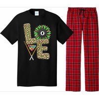 Billiards Shirts Funny, Love Billiards Snooker Pool Leopard Sunflower Sports Pajama Set