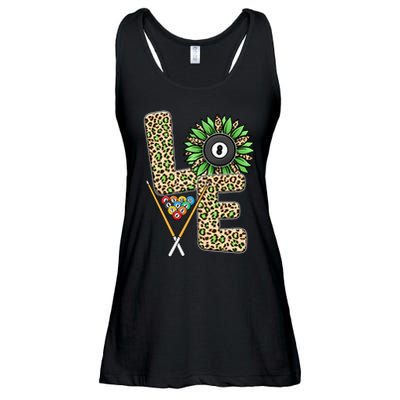 Billiards Shirts Funny, Love Billiards Snooker Pool Leopard Sunflower Sports Ladies Essential Flowy Tank