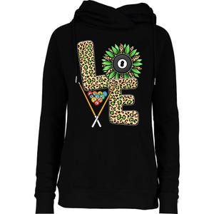 Billiards Shirts Funny, Love Billiards Snooker Pool Leopard Sunflower Sports Womens Funnel Neck Pullover Hood