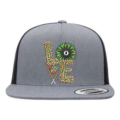 Billiards Shirts Funny, Love Billiards Snooker Pool Leopard Sunflower Sports Flat Bill Trucker Hat