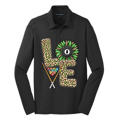 Billiards Shirts Funny, Love Billiards Snooker Pool Leopard Sunflower Sports Silk Touch Performance Long Sleeve Polo