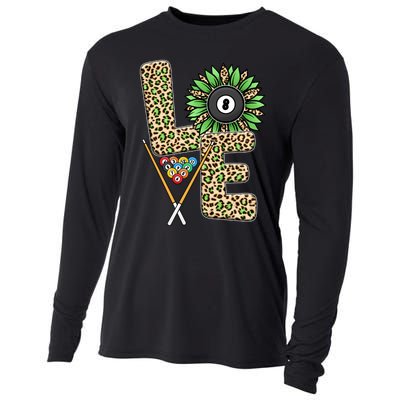 Billiards Shirts Funny, Love Billiards Snooker Pool Leopard Sunflower Sports Cooling Performance Long Sleeve Crew