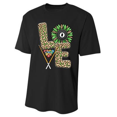 Billiards Shirts Funny, Love Billiards Snooker Pool Leopard Sunflower Sports Performance Sprint T-Shirt