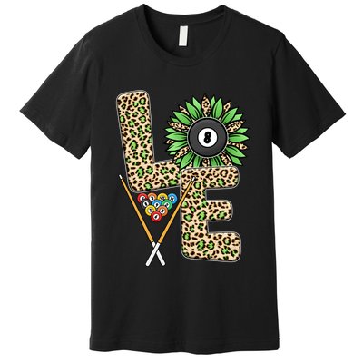 Billiards Shirts Funny, Love Billiards Snooker Pool Leopard Sunflower Sports Premium T-Shirt