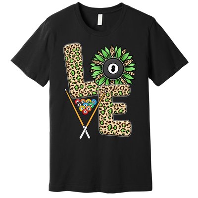 Billiards Shirts Funny, Love Billiards Snooker Pool Leopard Sunflower Sports Premium T-Shirt