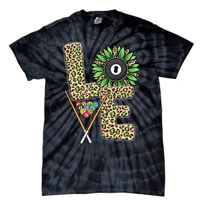 Billiards Shirts Funny, Love Billiards Snooker Pool Leopard Sunflower Sports Tie-Dye T-Shirt