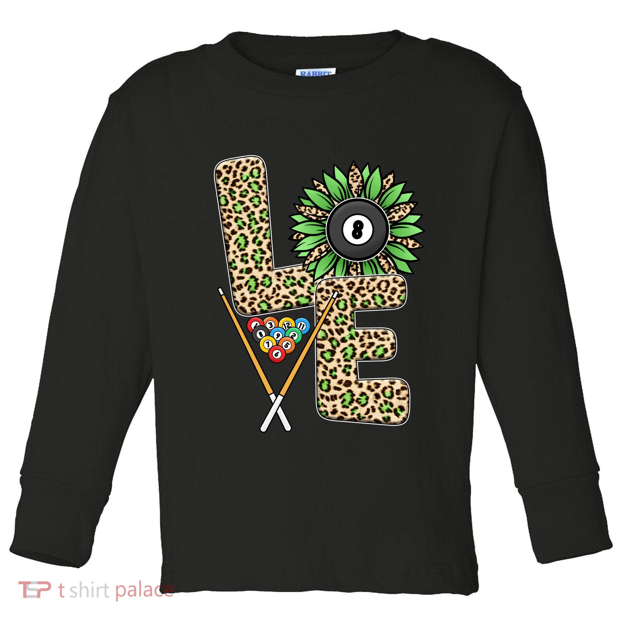 Billiards Shirts Funny, Love Billiards Snooker Pool Leopard Sunflower Sports Toddler Long Sleeve Shirt