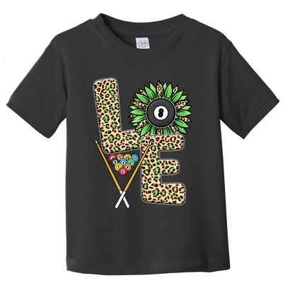 Billiards Shirts Funny, Love Billiards Snooker Pool Leopard Sunflower Sports Toddler T-Shirt