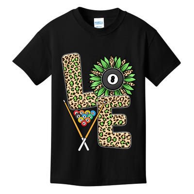 Billiards Shirts Funny, Love Billiards Snooker Pool Leopard Sunflower Sports Kids T-Shirt