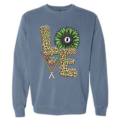 Billiards Shirts Funny, Love Billiards Snooker Pool Leopard Sunflower Sports Garment-Dyed Sweatshirt