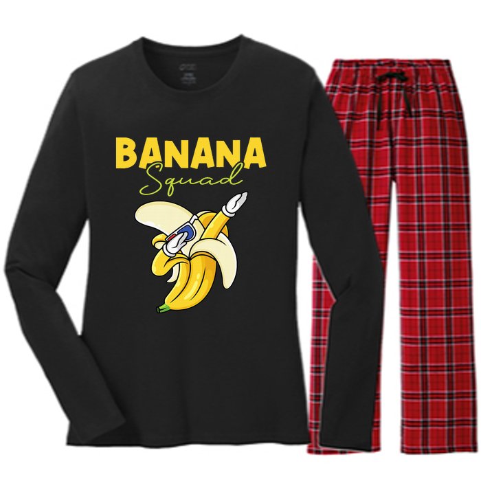 Banana Squad Funny Dabbing Banana Food & Dab Women's Long Sleeve Flannel Pajama Set 