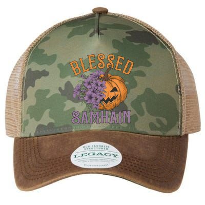 Blessed Samhain Flower Floral Halloween Pumpkin Head Legacy Tie Dye Trucker Hat