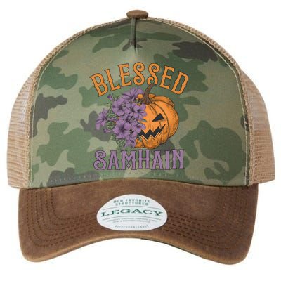 Blessed Samhain Flower Floral Halloween Pumpkin Head Legacy Tie Dye Trucker Hat