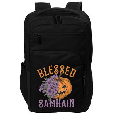 Blessed Samhain Flower Floral Halloween Pumpkin Head Impact Tech Backpack