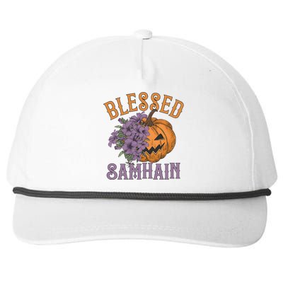 Blessed Samhain Flower Floral Halloween Pumpkin Head Snapback Five-Panel Rope Hat