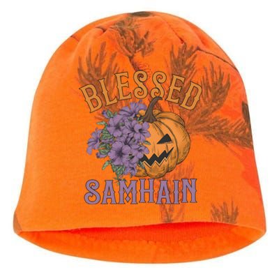 Blessed Samhain Flower Floral Halloween Pumpkin Head Kati - Camo Knit Beanie