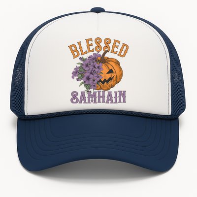 Blessed Samhain Flower Floral Halloween Pumpkin Head Trucker Hat