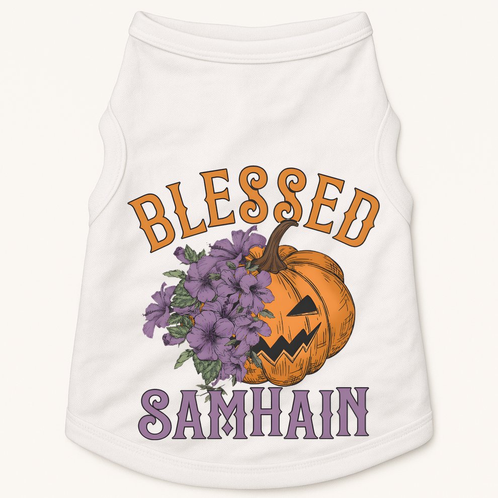 Blessed Samhain Flower Floral Halloween Pumpkin Head Doggie Tank