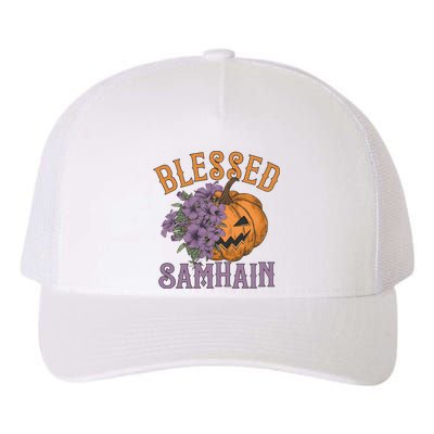 Blessed Samhain Flower Floral Halloween Pumpkin Head Yupoong Adult 5-Panel Trucker Hat