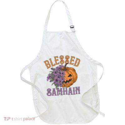 Blessed Samhain Flower Floral Halloween Pumpkin Head Apron