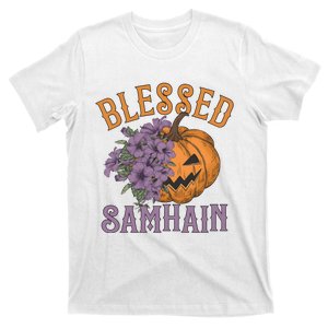 Blessed Samhain Flower Floral Halloween Pumpkin Head T-Shirt