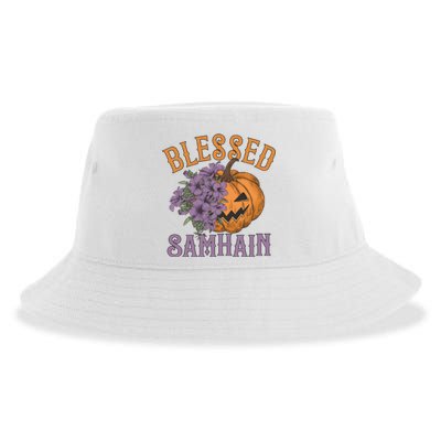 Blessed Samhain Flower Floral Halloween Pumpkin Head Sustainable Bucket Hat