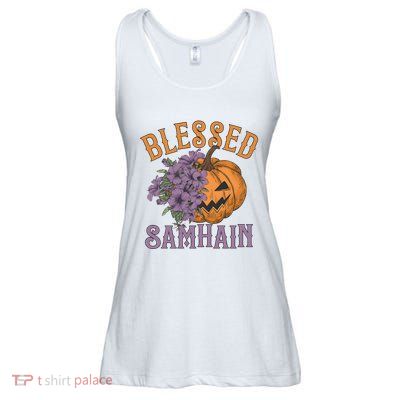 Blessed Samhain Flower Floral Halloween Pumpkin Head Ladies Essential Flowy Tank