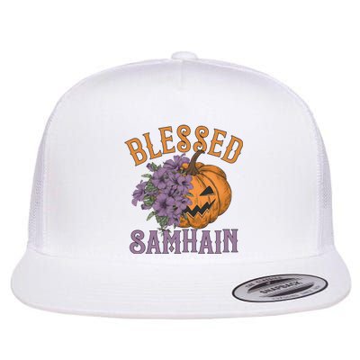 Blessed Samhain Flower Floral Halloween Pumpkin Head Flat Bill Trucker Hat