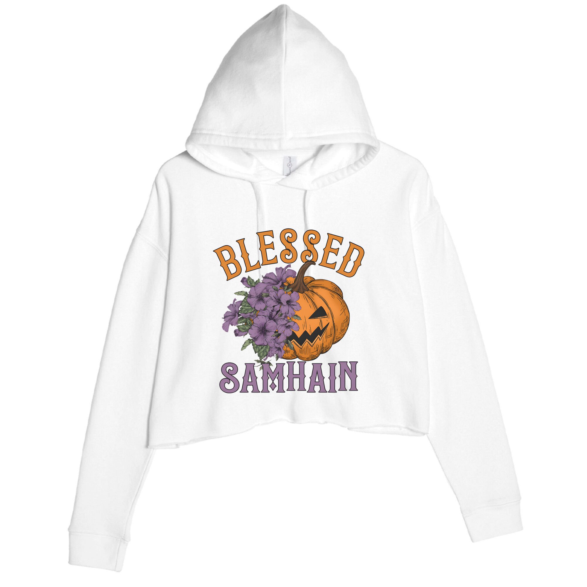 Blessed Samhain Flower Floral Halloween Pumpkin Head Crop Fleece Hoodie